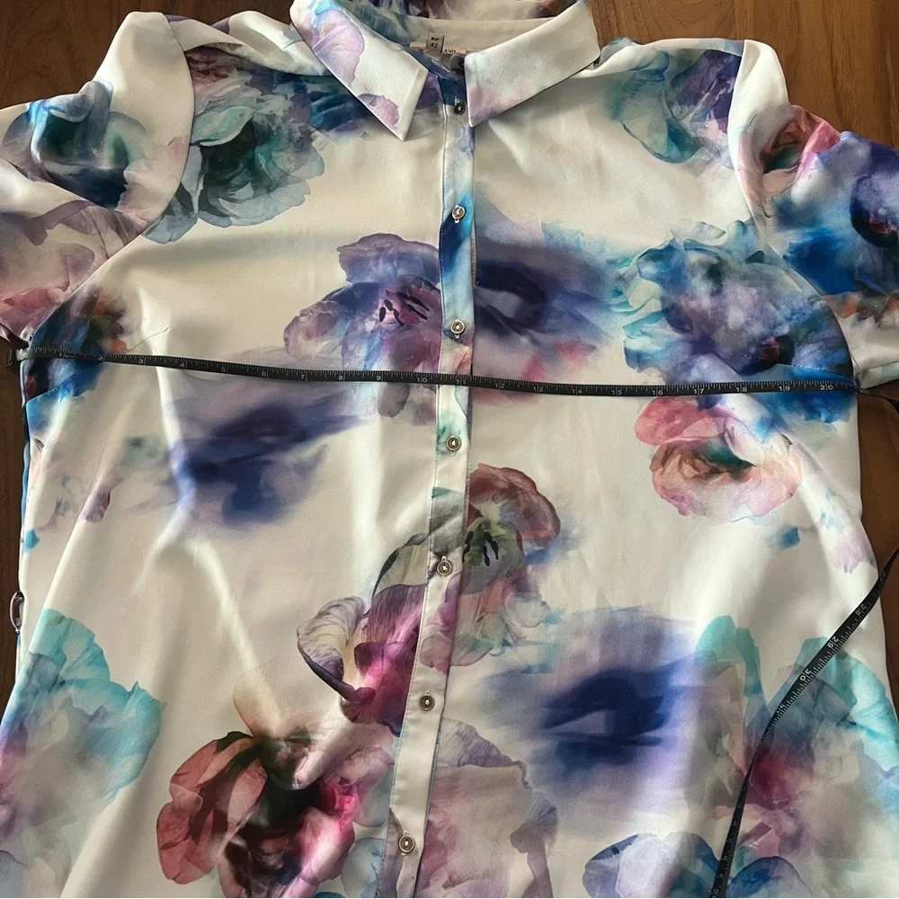 EUC River Island Watercolor Flowy Floral Button Down Shirt Dress Sz UK 16 US 12 - Picture 8 of 11